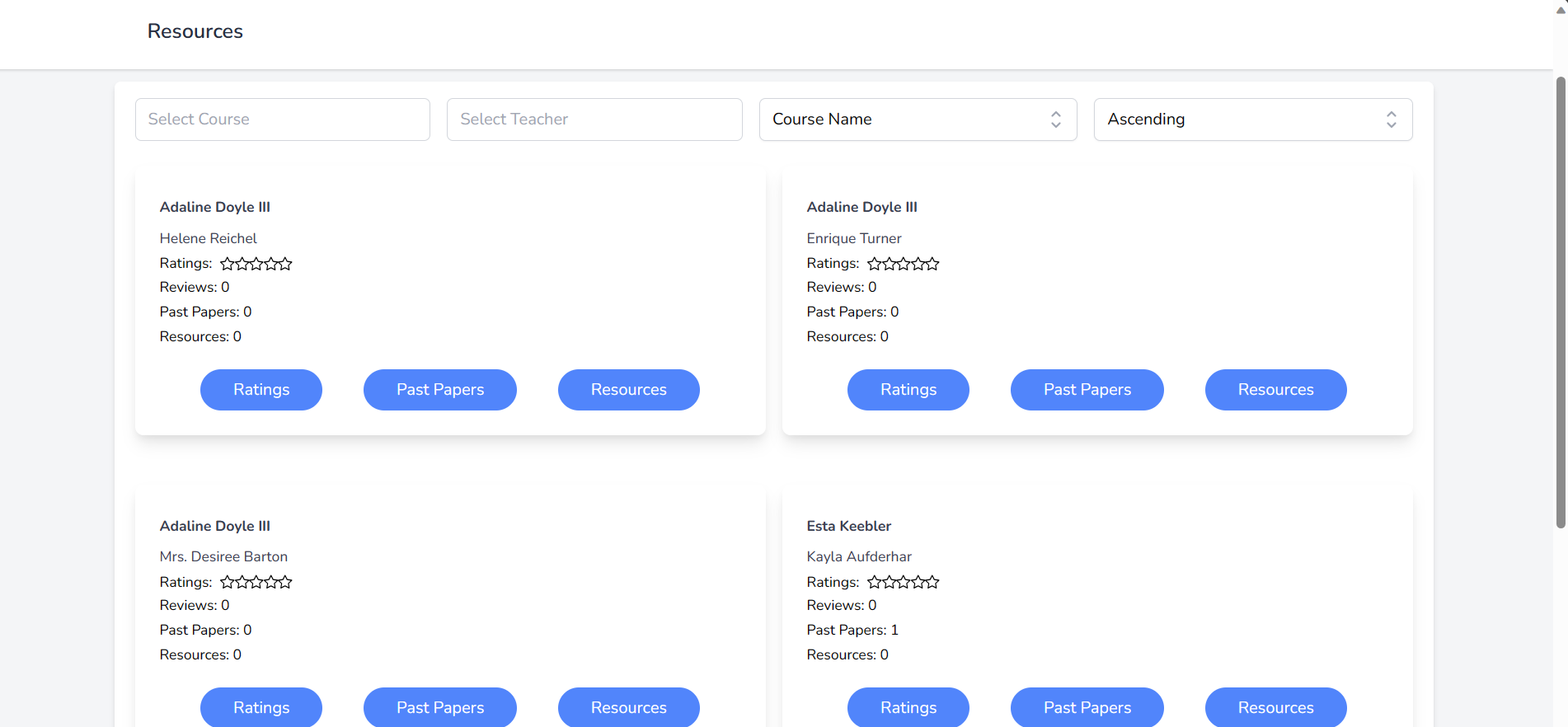 Enrollment Games resources view