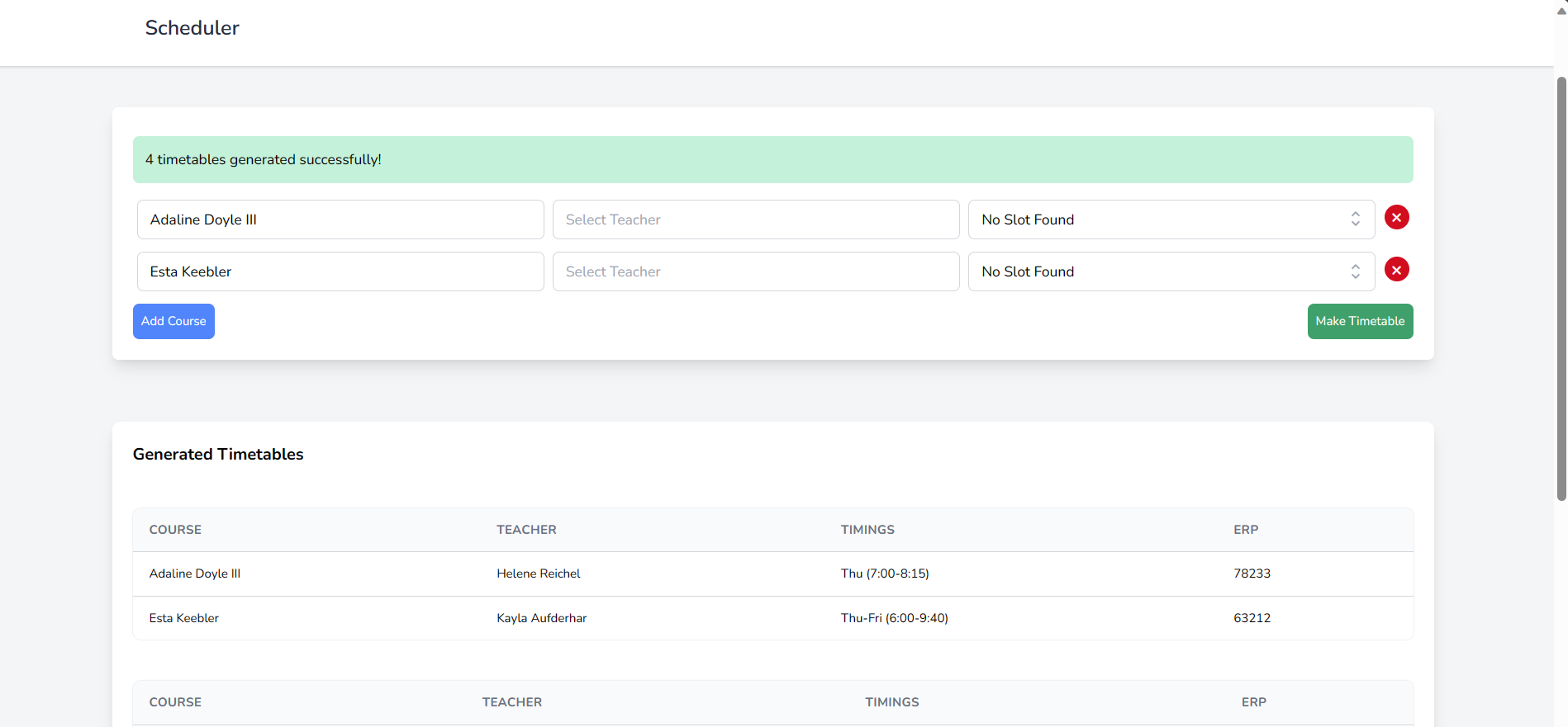 Enrollment Games scheduler