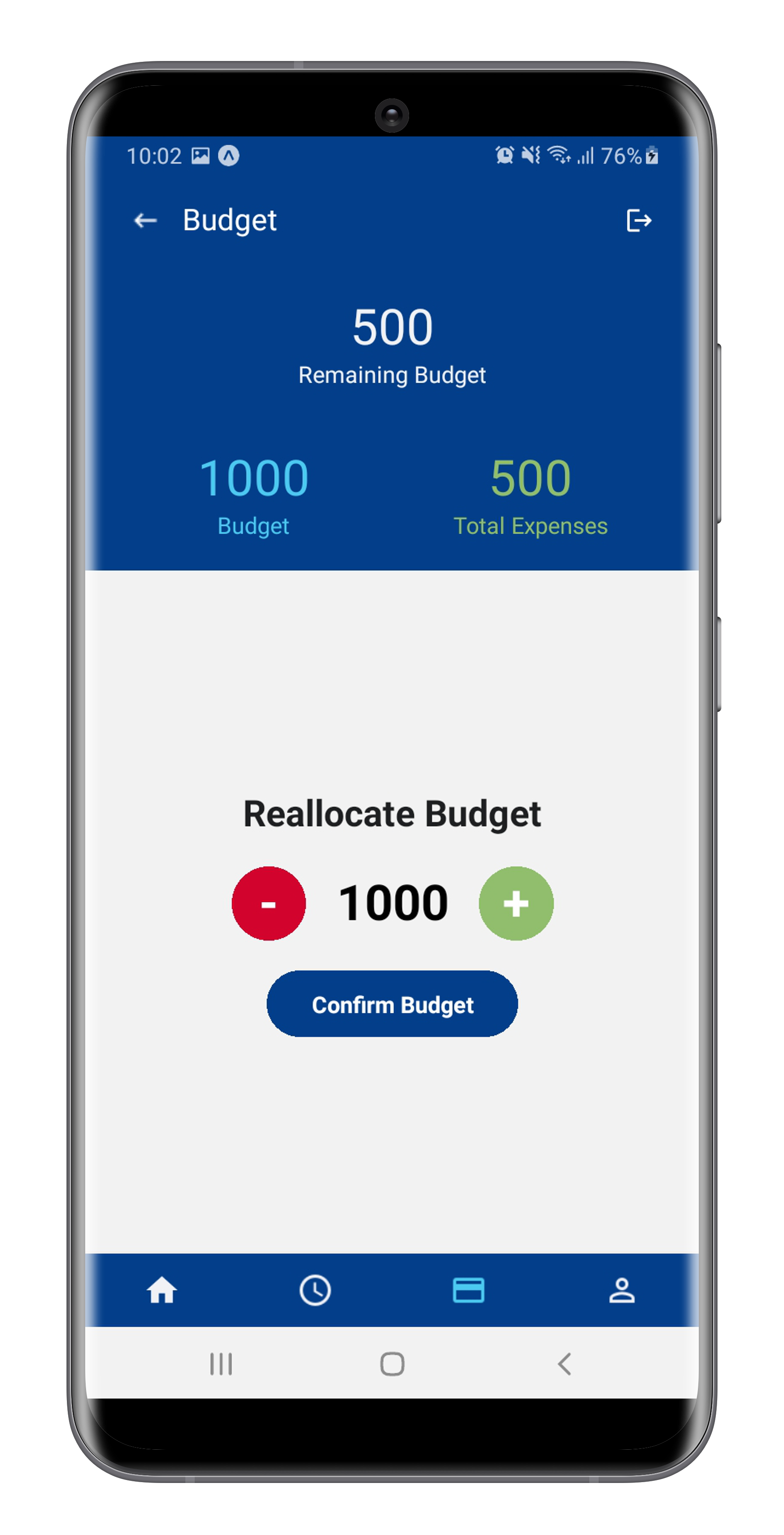 Budget management screen