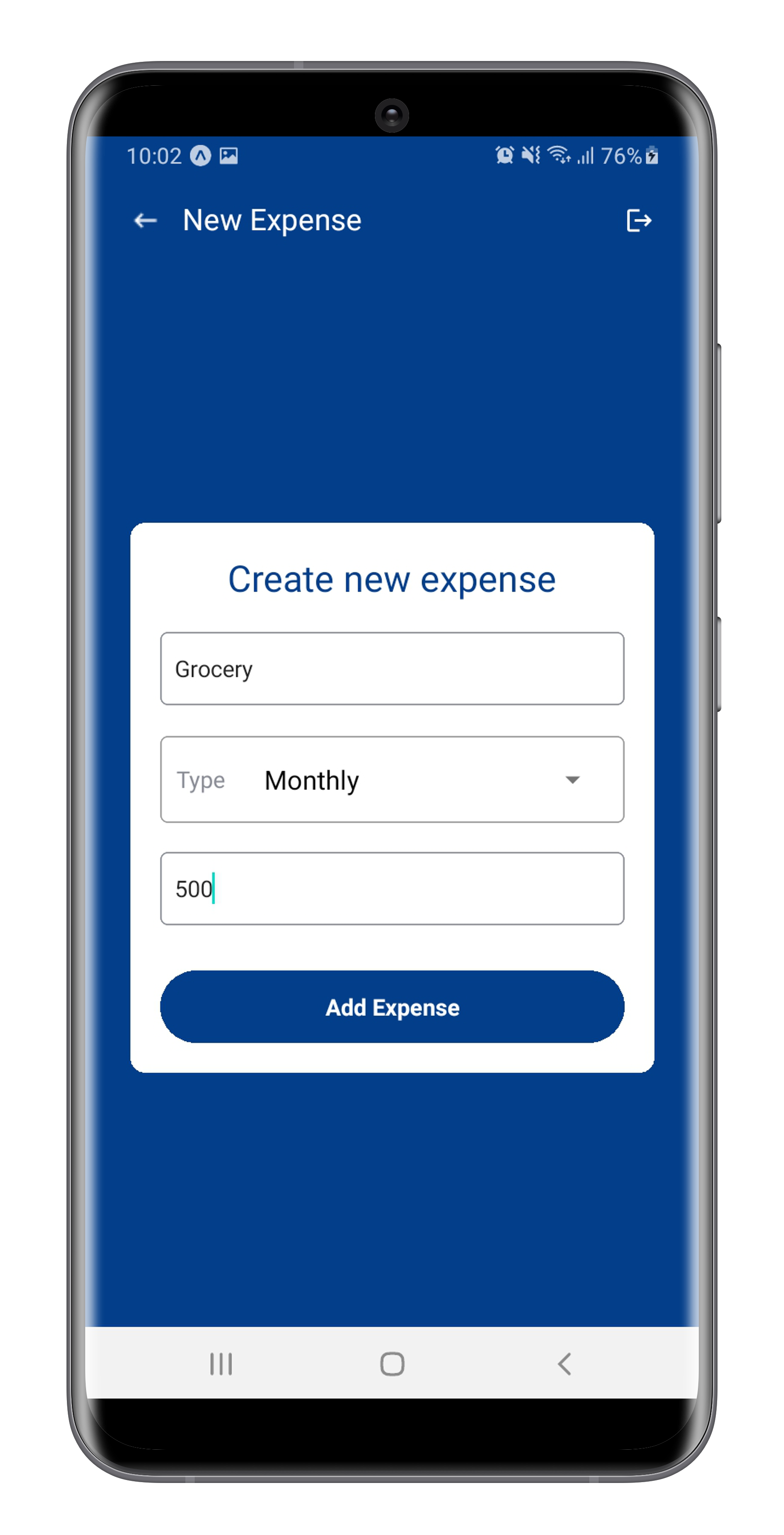 Create new expense screen